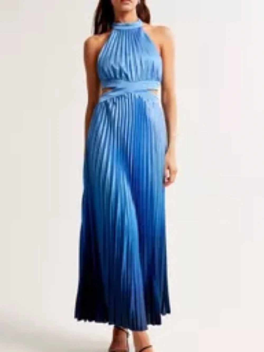 NWOT Abercrombie & Fitch Elegant Navy Blue Pleated Cutout Maxi Dress XSP